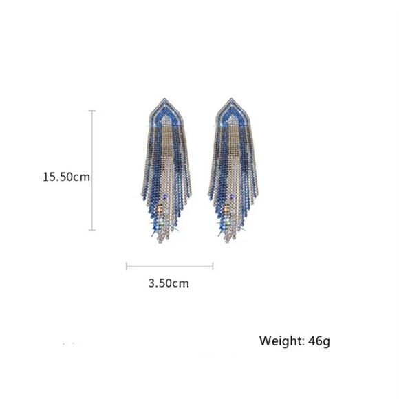 🌟 Luxury Big Long Blue Rhinestone Crystals Sparkle Earrings - Picture 2 of 5